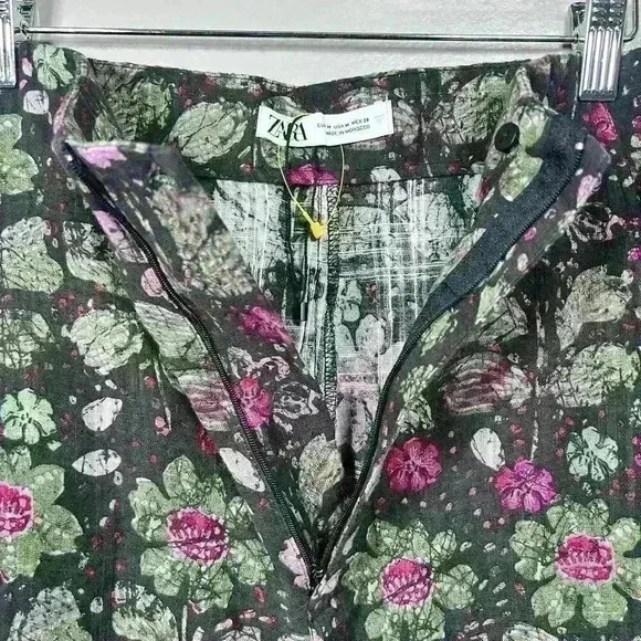 ZARA Lightweight Crepey Semi Sheer Wide Leg Ibiza Floral Pants Women Medium - Picture 4 of 10